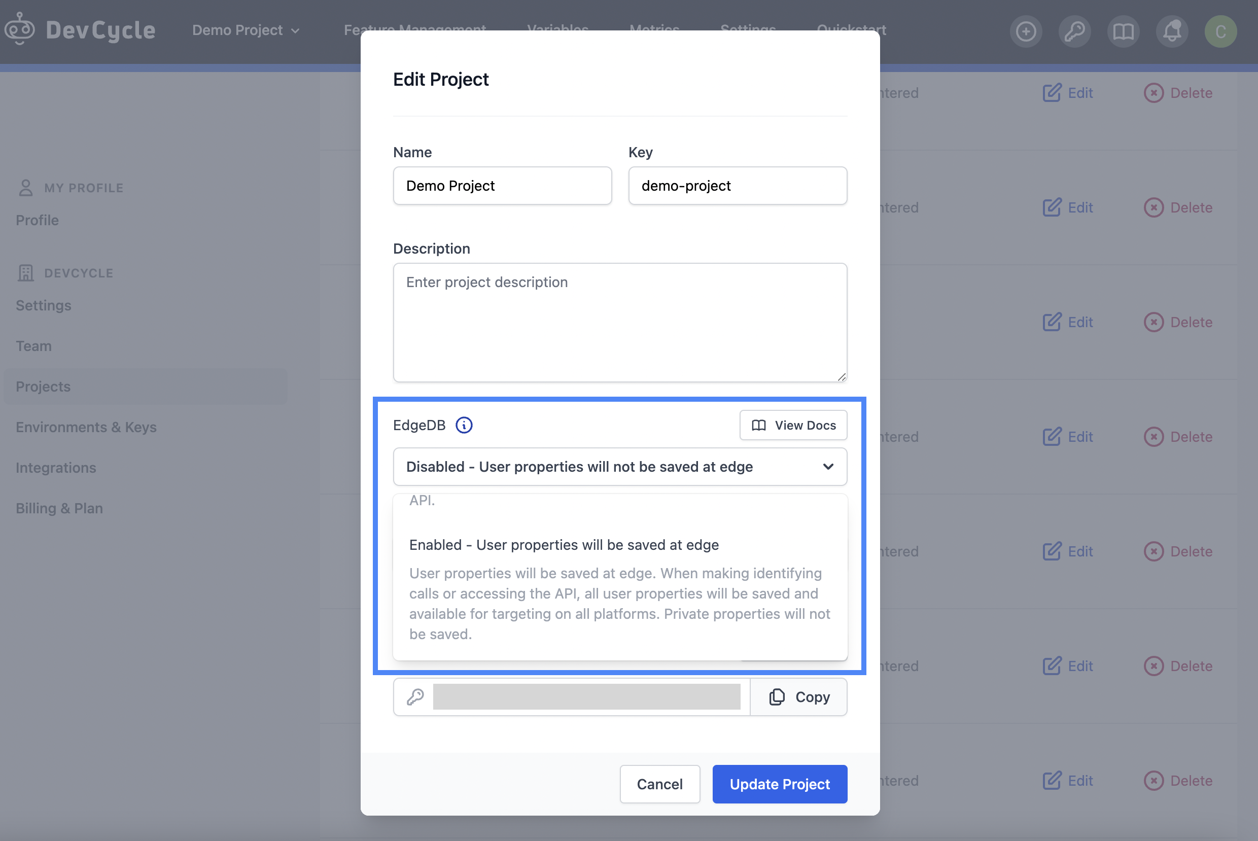 EdgeDB Project Settings